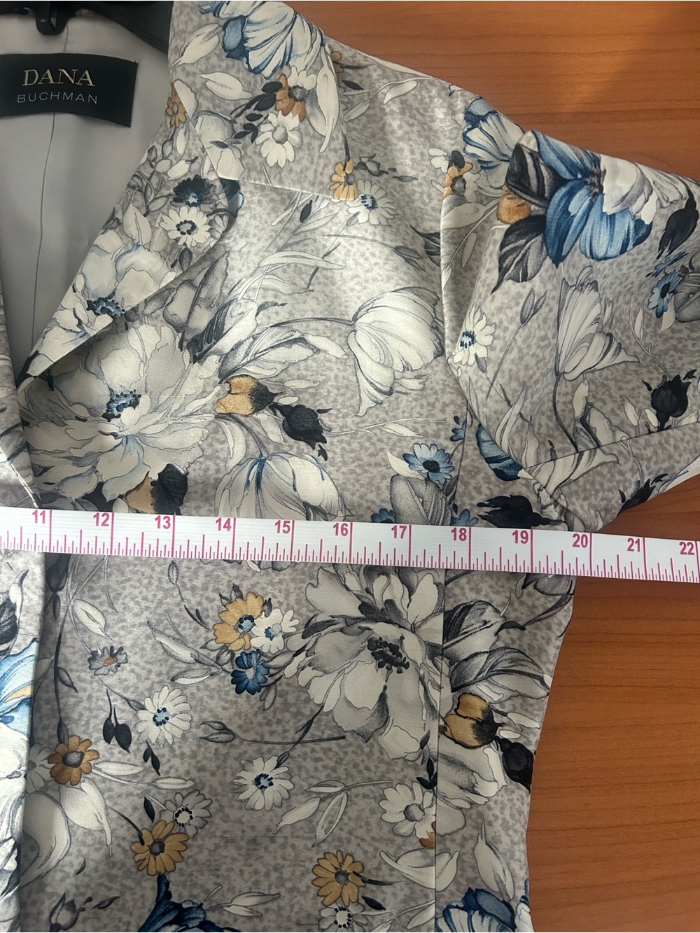 Dana Buchman Floral Jacquard Trench Coat in Light Gray and Blue - Picture 10 of 14